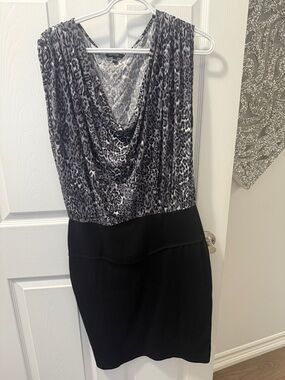 George Black and Gray Leopard Print Cowl Neck Dress